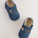 Navy Suede Leather Baby T-Bar Shoes