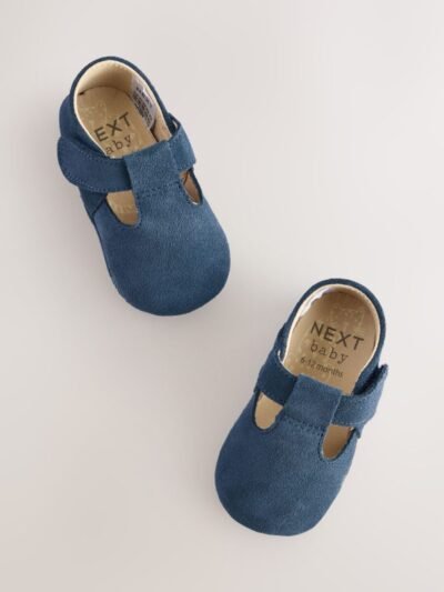 Navy Suede Leather Baby T-Bar Shoes