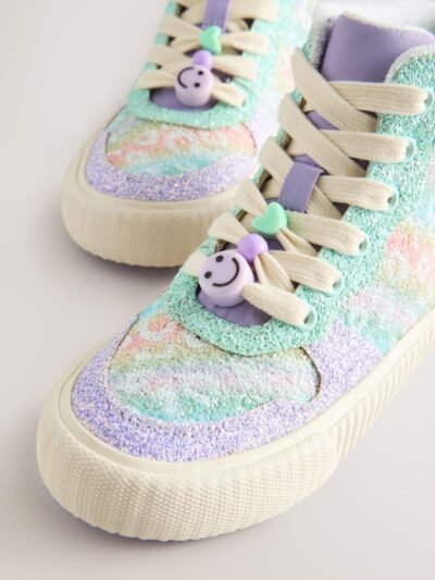 Rainbow Glitter Standard Fit (F) Lace-Up High Top Trainers