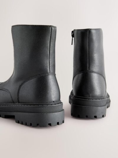 Black Standard Fit (F) Zip Front Ankle Boots