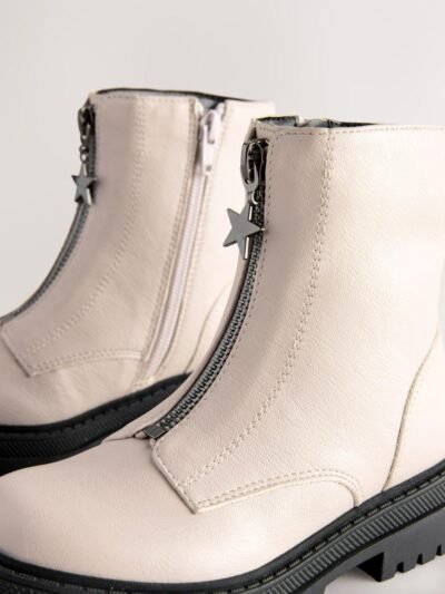Bone White Standard Fit (F) Zip Front Ankle Boots