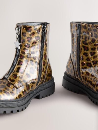 Leopard Print Standard Fit (F) Zip Front Ankle Boots