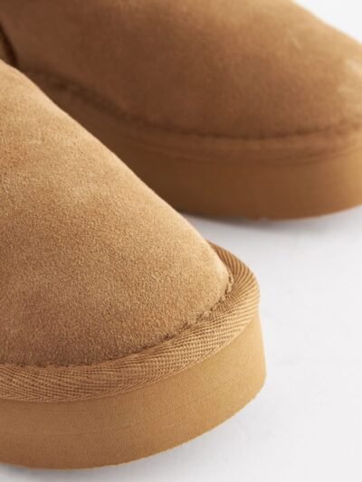 Tan Brown Standard Fit (F) Flatform Mini Warm Lined Water Repellent Suede Pull-On Boots