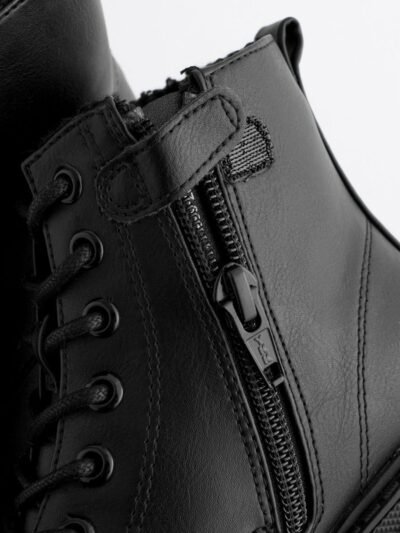 Matt Black Wide Fit (G) Warm Lined Lace-Up Ankle Boots