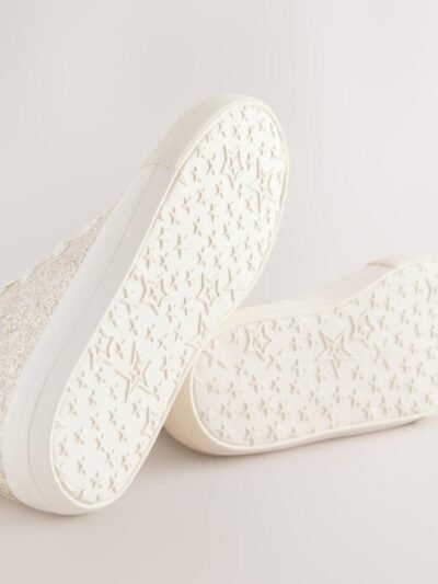 Ivory Glitter Standard Fit (F) Lace-Up High Top Trainers