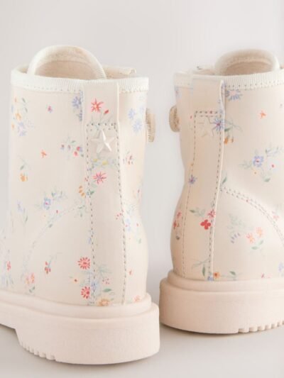 Cream Floral Standard Fit (F) Lace-Up Ankle Boots