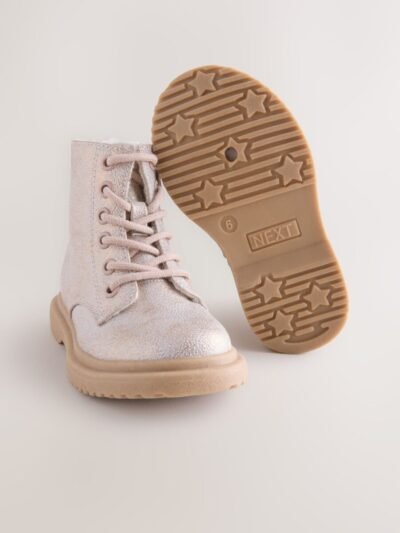 Pink Shimmer Standard Fit (F) Lace-Up Ankle Boots