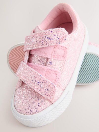 Pink Glitter Standard Fit (F) Chunky Trainers With Touch Fastening