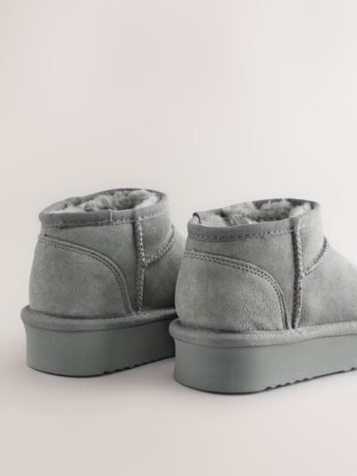 Grey Standard Fit (F) Flatform Mini Warm Lined Water Repellent Suede Pull-On Boots