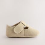 Stone Suede Leather Baby T-Bar Shoes