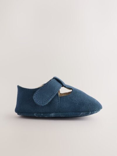 Navy Suede Leather Baby T-Bar Shoes