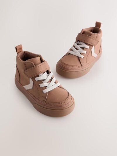 Tan Brown Wide Fit (G) Elastic Lace Touch Fastening Chevron Boots