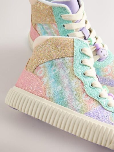 Rainbow Glitter Standard Fit (F) Lace-Up High Top Trainers