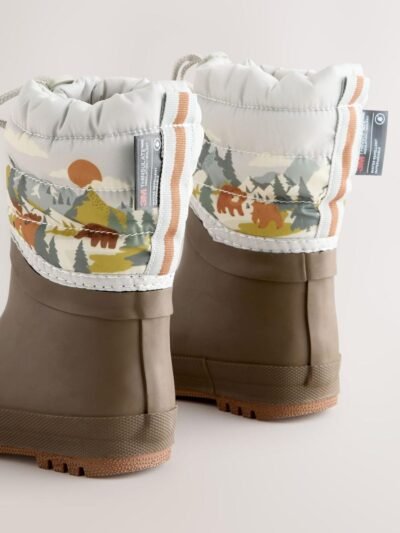 Neutral Brown Bear Scene Quilted Cuff Wellies