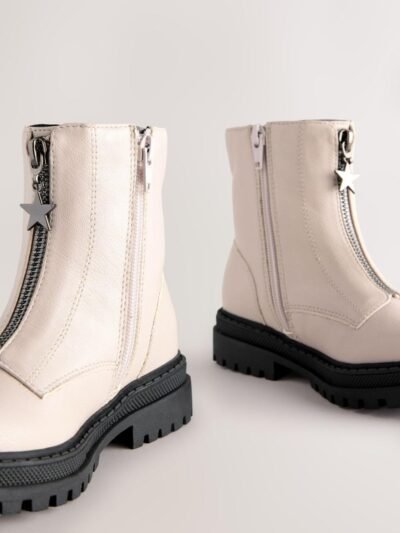 Bone White Standard Fit (F) Zip Front Ankle Boots