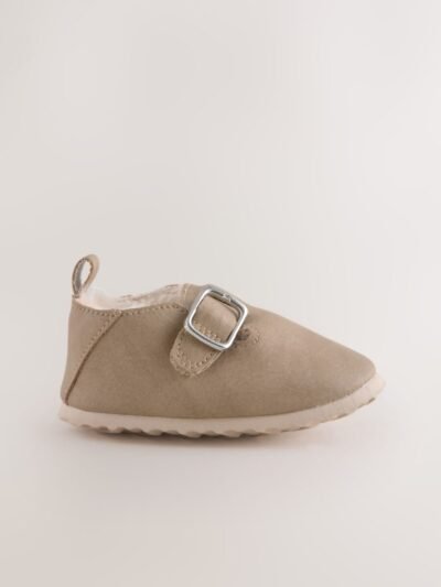 Beige Baby Faux Fur Lined Clog Shoes