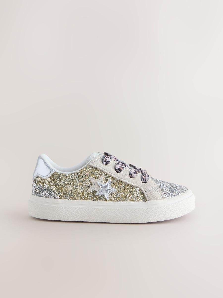 Gold Glitter Star Lace-Up Trainers