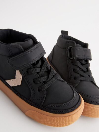 Black Wide Fit (G) Elastic Lace Touch Fastening Chevron Boots