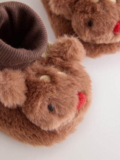 Tan Brown Christmas Reindeer Baby Socks Top Boots