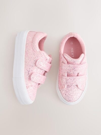 Pink Glitter Standard Fit (F) Chunky Trainers With Touch Fastening