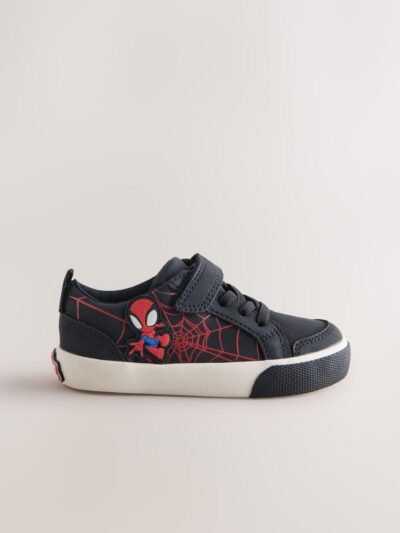 Black/Red Spiderman Standard Fit (F) Touch Fastening Elastic Lace Trainers