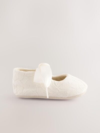 Cream Lace Baby Tie Front Occasion Shoes