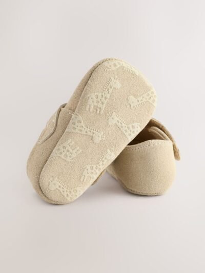 Stone Suede Leather Baby T-Bar Shoes