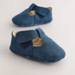 Navy Suede Leather Baby T-Bar Shoes