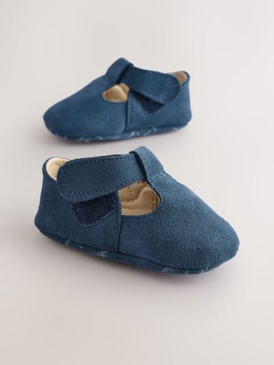 Navy Suede Leather Baby T-Bar Shoes