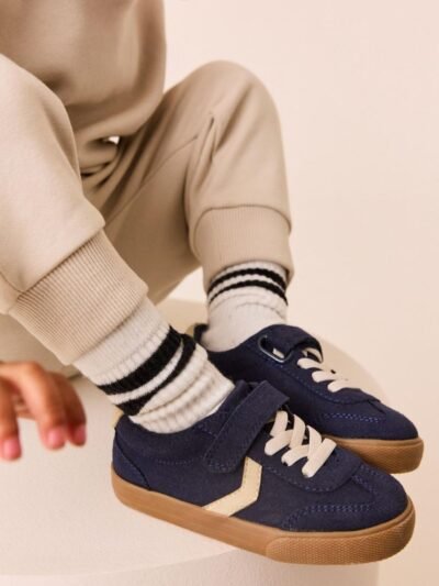 Navy Blue Standard Fit (F) Touch Fastening Elastic Lace Trainers