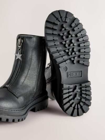 Black Standard Fit (F) Zip Front Ankle Boots