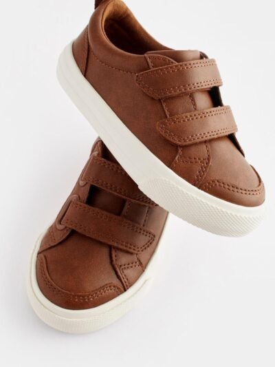 Tan Brown Wide Fit (G) Two Strap Touch Fastening Trainers
