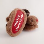 Tan Brown Christmas Reindeer Baby Socks Top Boots