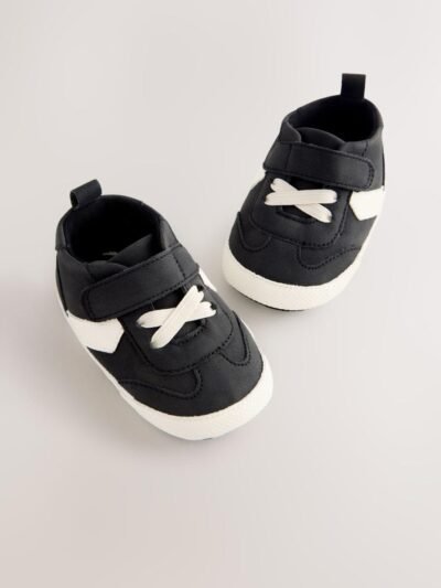 Black/White Baby Touch Fastening Elastic Lace Chevron Trainers