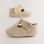 Stone Suede Leather Baby T-Bar Shoes