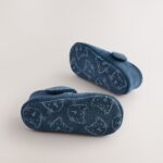 Navy Suede Leather Baby T-Bar Shoes