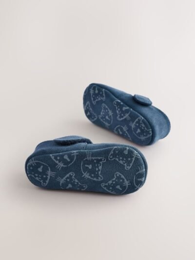Navy Suede Leather Baby T-Bar Shoes