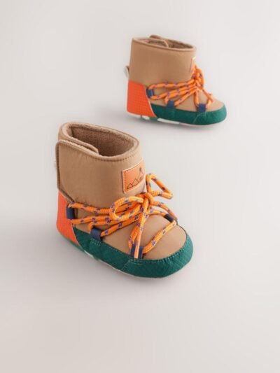 Neutral Colour Block Baby Quilted Snow Boots
