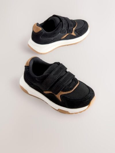 Black Suede Touch Fastening Trainers