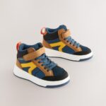Navy/Tan Colourblock Touch Fastening Elastic Lace Hi Top Trainers