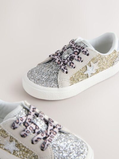 Gold Glitter Star Lace-Up Trainers
