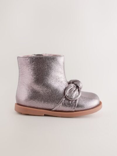 Pewter Grey Metallic Bow Boots