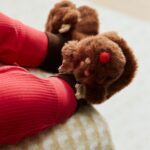 Tan Brown Christmas Reindeer Baby Socks Top Boots