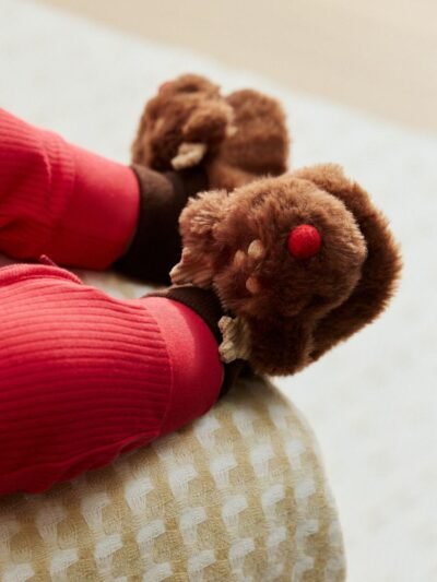 Tan Brown Christmas Reindeer Baby Socks Top Boots