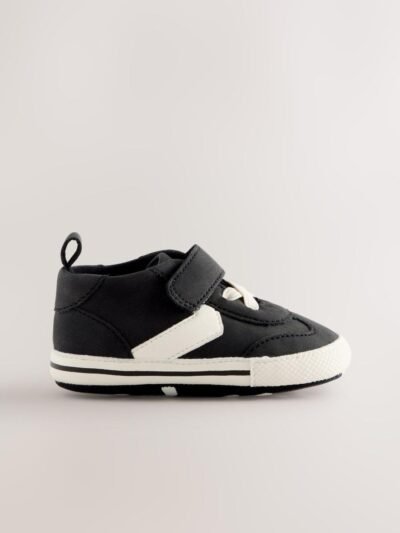 Black/White Baby Touch Fastening Elastic Lace Chevron Trainers