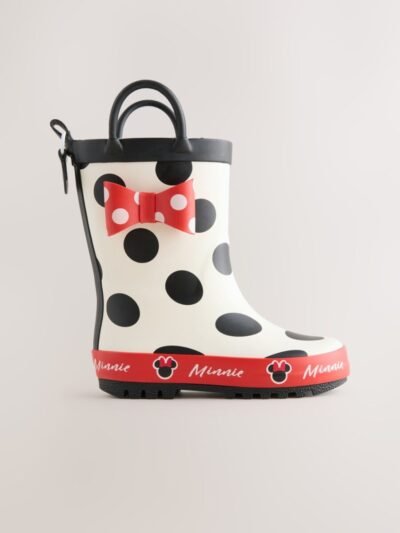 Black/White/Red Minnie Mouse Handle Wellies