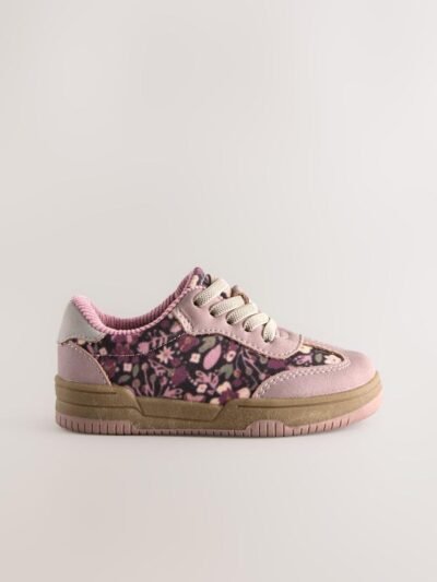 Pink Floral Lace Up Retro Trainers