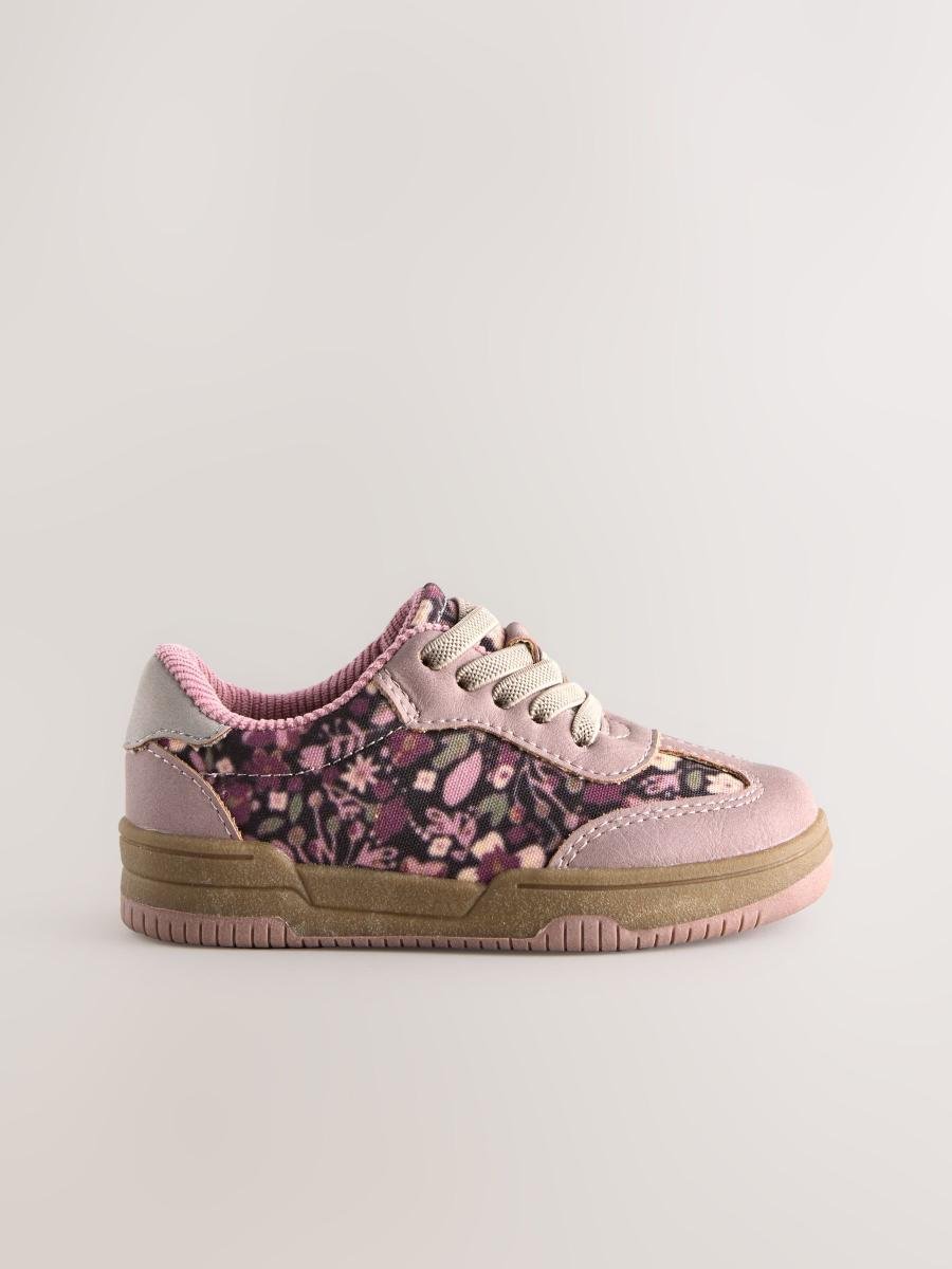 Pink Floral Lace Up Retro Trainers