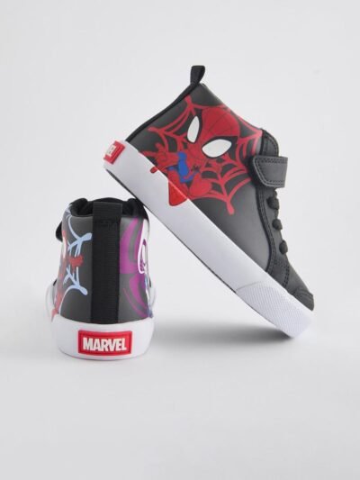 Black Wide Fit (G) Spidey and Friends Elastic Lace Touch Fastening Boots