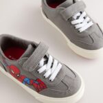 Grey Standard Fit (F) Spiderman Touch Fastening Elastic Lace Trainers